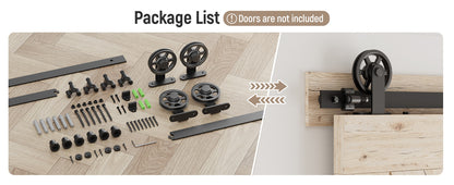 Schiebetürbeschlag Doppeltür 325cm Schiebetüren Schiebetürsystem Komplettset Laufschiene Rollen Set Schwarz für 2 Holztür 81cm Breit, Mittlere Rolle in T-Form
