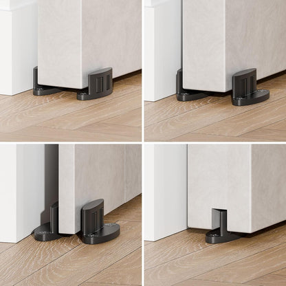 BONIKLUBA 納屋ドア用 ダブルホイールフロアガイド＆壁取り付けセット 調整可能 炭素鋼製 スライド/バーンドア底部ガイド 簡単取り付け (ブラック2個)