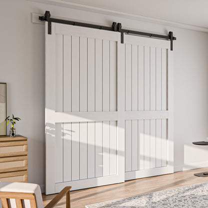 Schiebetürbeschlag Bypass Doppeltür 203cm Schiebetüren Schiebetürsystem Komplettset Laufschiene Rollen Set Schwarz für 2 Holztür 95cm Breit, J-Form