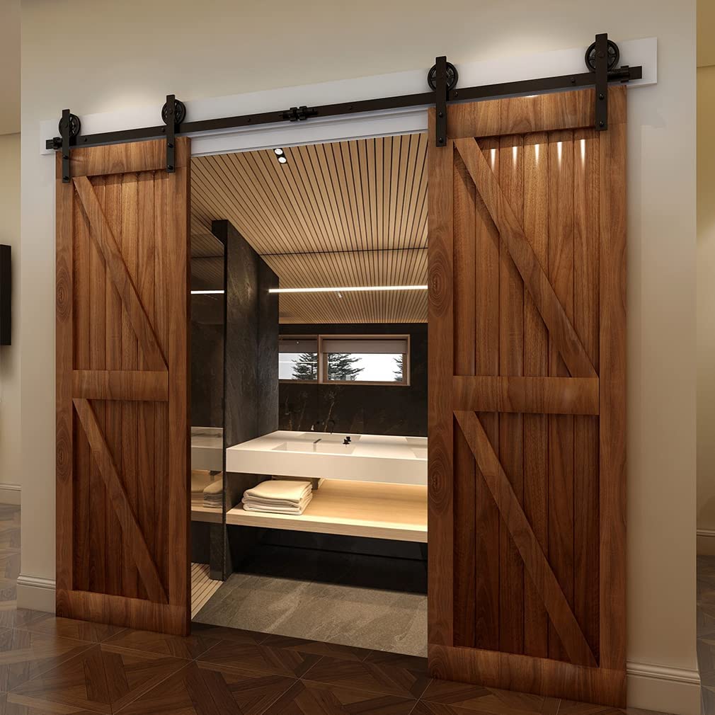 305cm Schiebetürbeschlag-Kit 10FT Schiebetürsystem Komplettes Schienenrollen-Set I-Form Großes Rad für 76cm Weit Doppelte Holztüren