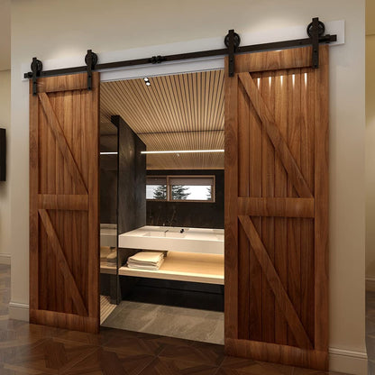 305cm Schiebetürbeschlag-Kit 10FT Schiebetürsystem Komplettes Schienenrollen-Set I-Form Großes Rad für 76cm Weit Doppelte Holztüren