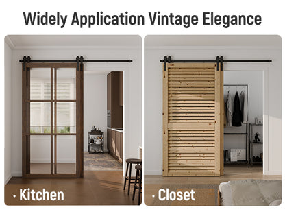 Schiebetürbeschlag Bypass Doppeltür 203cm Schiebetüren Schiebetürsystem Komplettset Laufschiene Rollen Set Schwarz für 2 Holztür 95cm Breit, J-Form