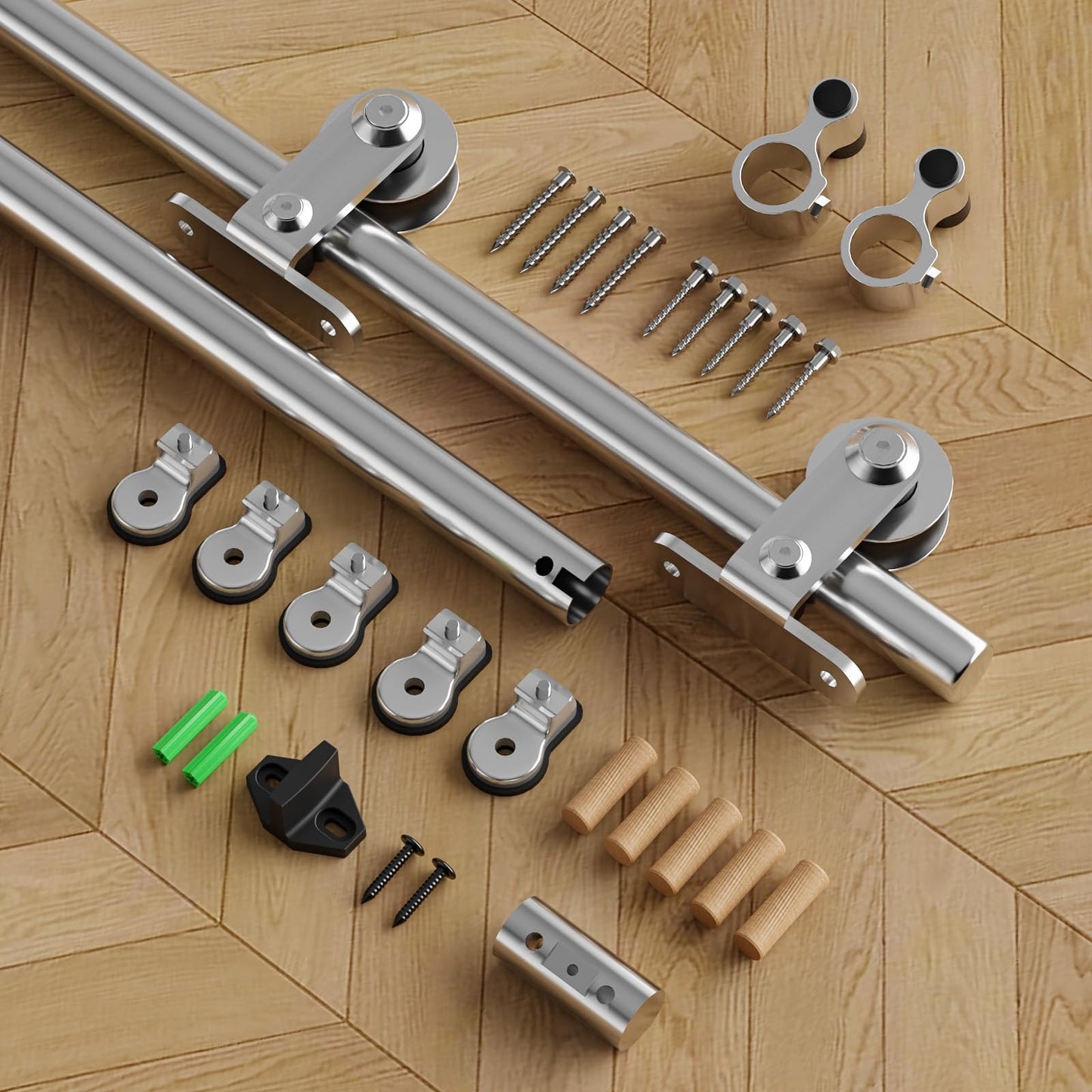 Schiebetürbeschlag Edelstahl 122cm Schiebetüren Schiebetürsystem Komplettset Laufschiene Rollen Set für 1 Holztür 61cm Breit, T Form