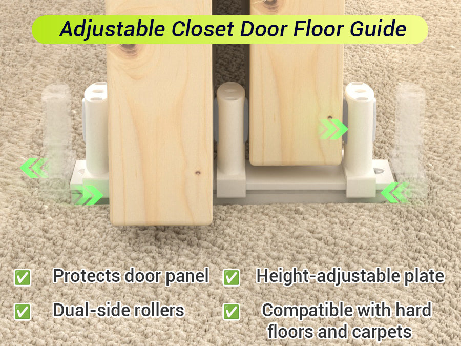 Siding Closet Door Floor Guide,Barn Door Guide for Bottom,Adjustable Bypass Door Floor Guide 3-Roller Design,White（1PCS）