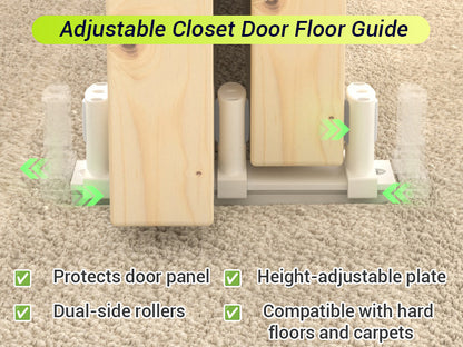 Siding Closet Door Floor Guide,Barn Door Guide for Bottom,Adjustable Bypass Door Floor Guide 3-Roller Design,White（1PCS）