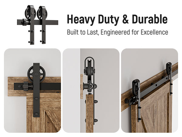 Schiebetürbeschlag 244cm Schiebetüren Schiebetürsystem Komplettset Laufschiene Rollen Set Schwarz für 1 Holztür 122cm Breit, Mittlere Rolle in J-Form