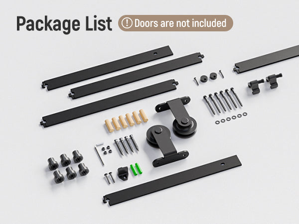 Schiebetürbeschlag 203cm Schiebetüren Schiebetürsystem Komplettset Laufschiene Rollen Set Schwarz für 1 Holztür 101cm Breit, Kleine Rolle in T-Form