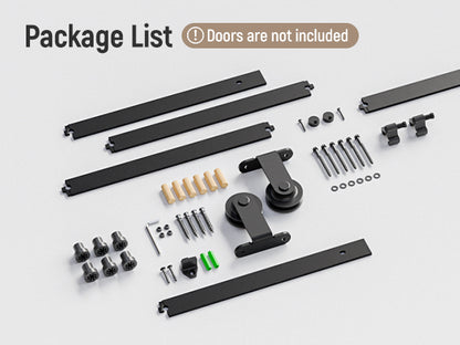 Schiebetürbeschlag 214cm Schiebetüren Schiebetürsystem Komplettset Laufschiene Rollen Set Schwarz für 1 Holztür 107cm Breit, Kleine Rolle in T-Form