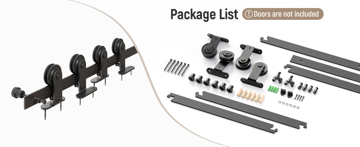 Schiebetürbeschlag Bypass Doppeltür 229cm Schiebetüren Schiebetürsystem Komplettset Laufschiene Rollen Set Schwarz für 2 Holztür 108cm Breit, T-Form