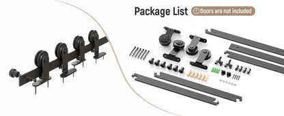 Schiebetürbeschlag Bypass Doppeltür 229cm Schiebetüren Schiebetürsystem Komplettset Laufschiene Rollen Set Schwarz für 2 Holztür 108cm Breit, T-Form