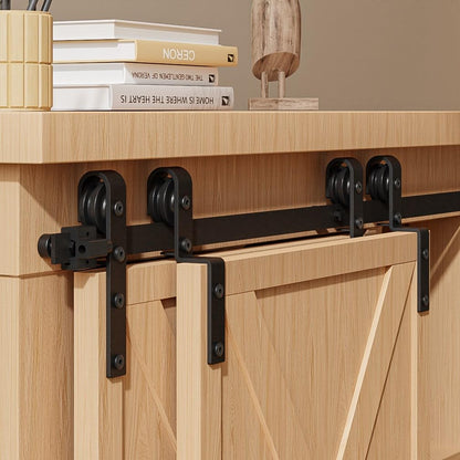 Mini Schiebetür Komplettset Schiebetürbeschlag 228.7cm Laufschiene mit Rollen Schiebetürsystem für Bypass Doppel Schiebetür Holz (Keine Schranktüren)