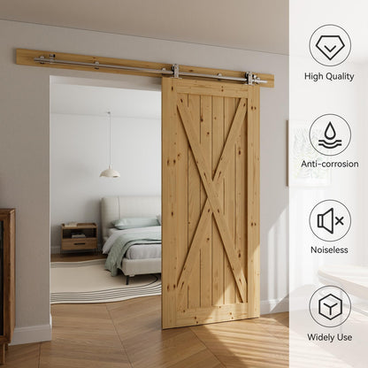 Schiebetürbeschlag Edelstahl 244cm Schiebetüren Schiebetürsystem Komplettset Laufschiene Rollen Set für 1 Holztür 122cm Breit, T Form