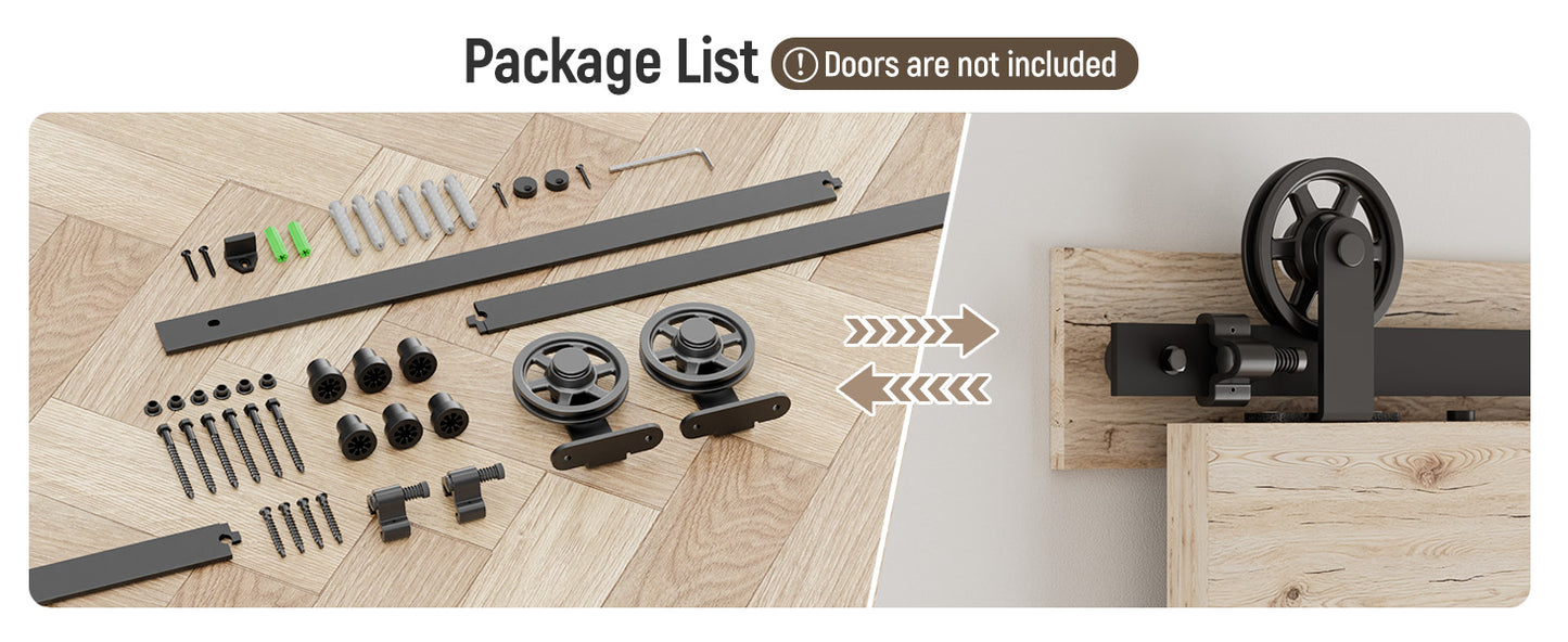 Schiebetürbeschlag 203cm Schiebetüren Schiebetürsystem Komplettset Laufschiene Rollen Set Schwarz für 1 Holztür 101cm Breit, Mittlere Rolle in T-Form