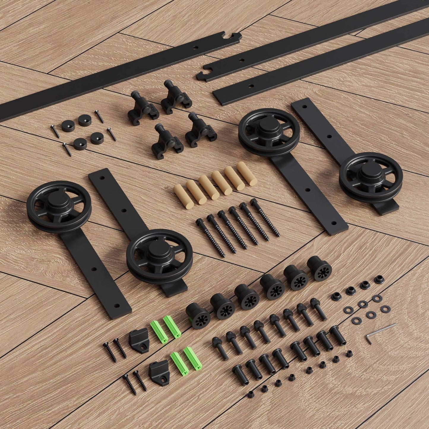 305cm Schiebetürbeschlag-Kit 10FT Schiebetürsystem Komplettes Schienenrollen-Set I-Form Großes Rad für 76cm Weit Doppelte Holztüren