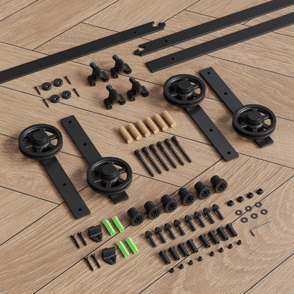 305cm Schiebetürbeschlag-Kit 10FT Schiebetürsystem Komplettes Schienenrollen-Set I-Form Großes Rad für 76cm Weit Doppelte Holztüren