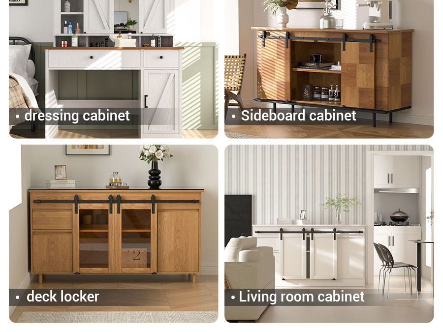 5FT/153cm Mini Schiebetür-Hardware-Kit für Doppeltüren TV-Ständer, Kleiner Kleiderschrank (Keine Schranktür)