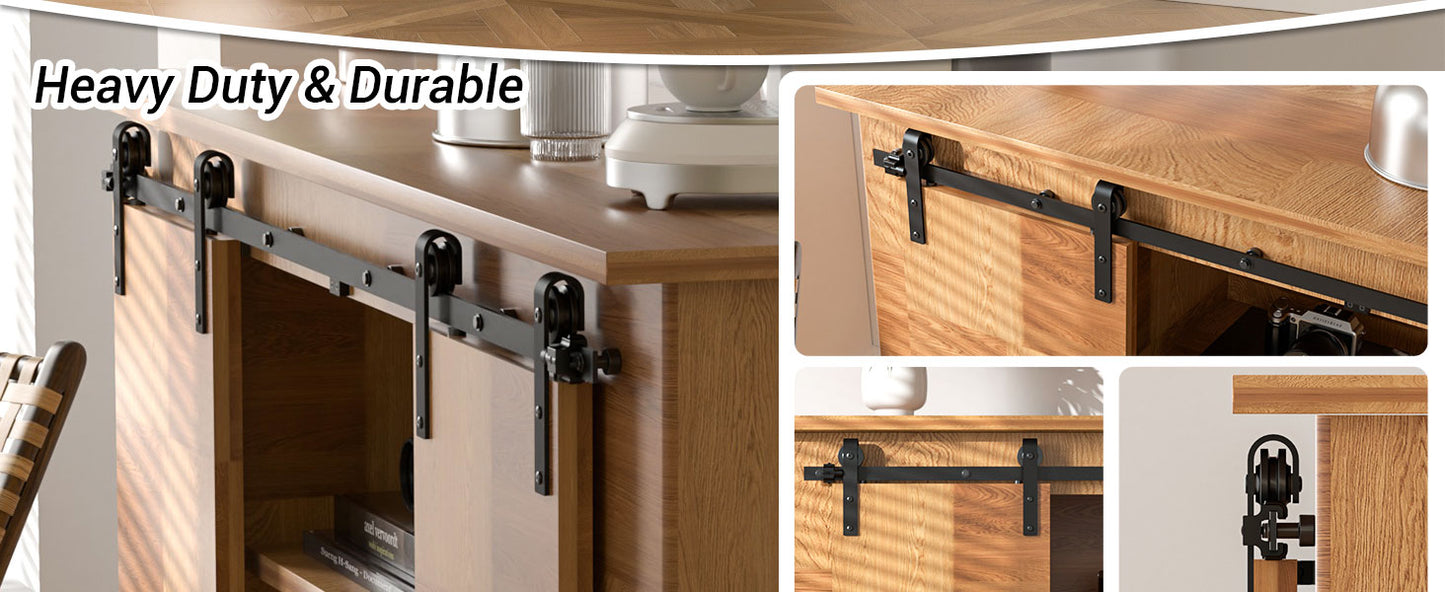 5.5FT/168cm Mini Schiebetür-Hardware-Kit für Doppeltüren TV-Ständer, Kleiner Kleiderschrank (Keine Schranktür)