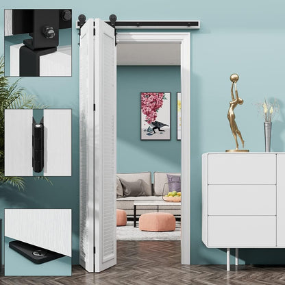 BONIKLUBA 60" Bi-Folding Barn Sliding Door Hardware Track Kit Fit 2X29" Door Wide Panels-Smoothly&Quiet for 2 Doors[No Door]