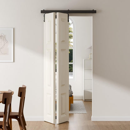 BONIKLUBA Box Rail Bi-Folding Sliding Barn Door Hardware Kit for 2 Door,Wall Mount,Smoothly and Quiet,Easy to Install,No Door