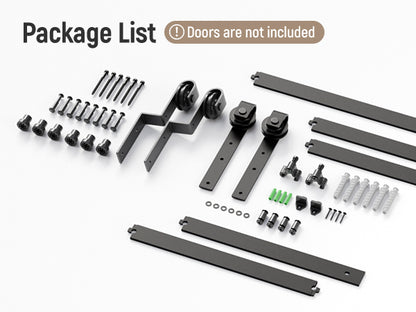 Schiebetürbeschlag Bypass Doppeltür 13.6FT/417CM Schiebetüren Schiebetürsystem Komplettset Laufschiene Rollen Set Schwarz für 2 Holztür 202cm Breit, J-Form