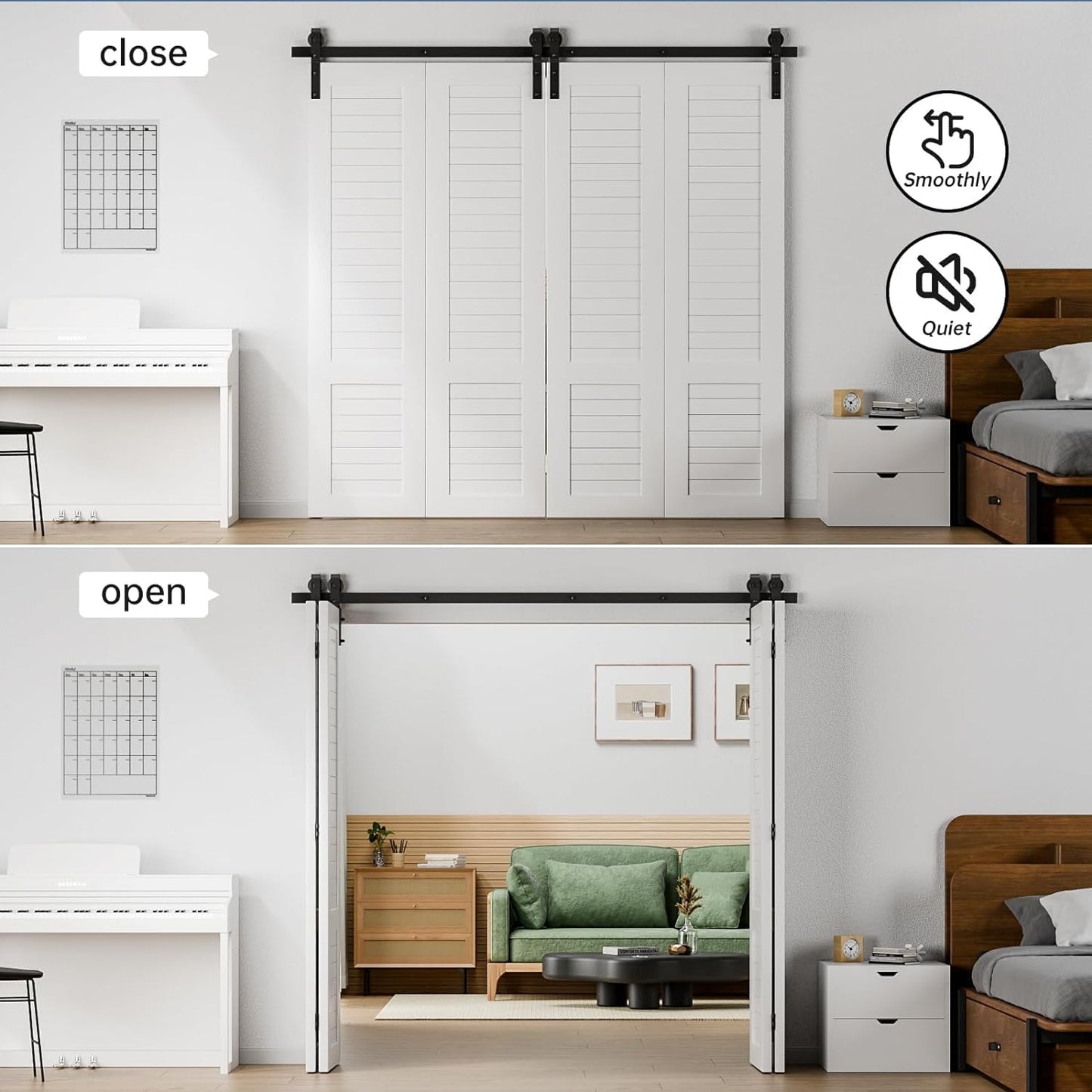 BONIKLUBA Bi-Folding Sliding Barn Door Hardware Track Kit,Smoothly&Quietly,Side Mounted Black Roller,Easy Install,Door Not Included