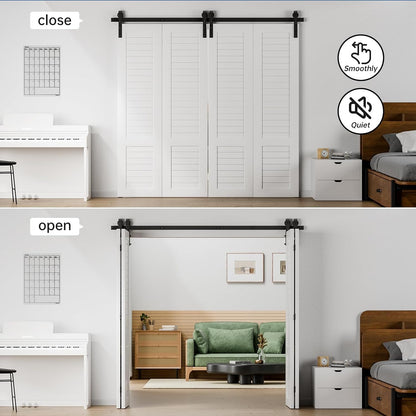 BONIKLUBA Bi-Folding Sliding Barn Door Hardware Track Kit,Smoothly&Quietly,Side Mounted Black Roller,Easy Install,Door Not Included
