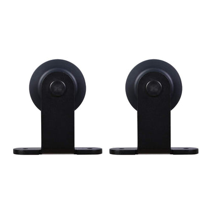 Schiebetürbeschlag 203cm Schiebetüren Schiebetürsystem Komplettset Laufschiene Rollen Set Schwarz für 1 Holztür 101cm Breit, Kleine Rolle in T-Form