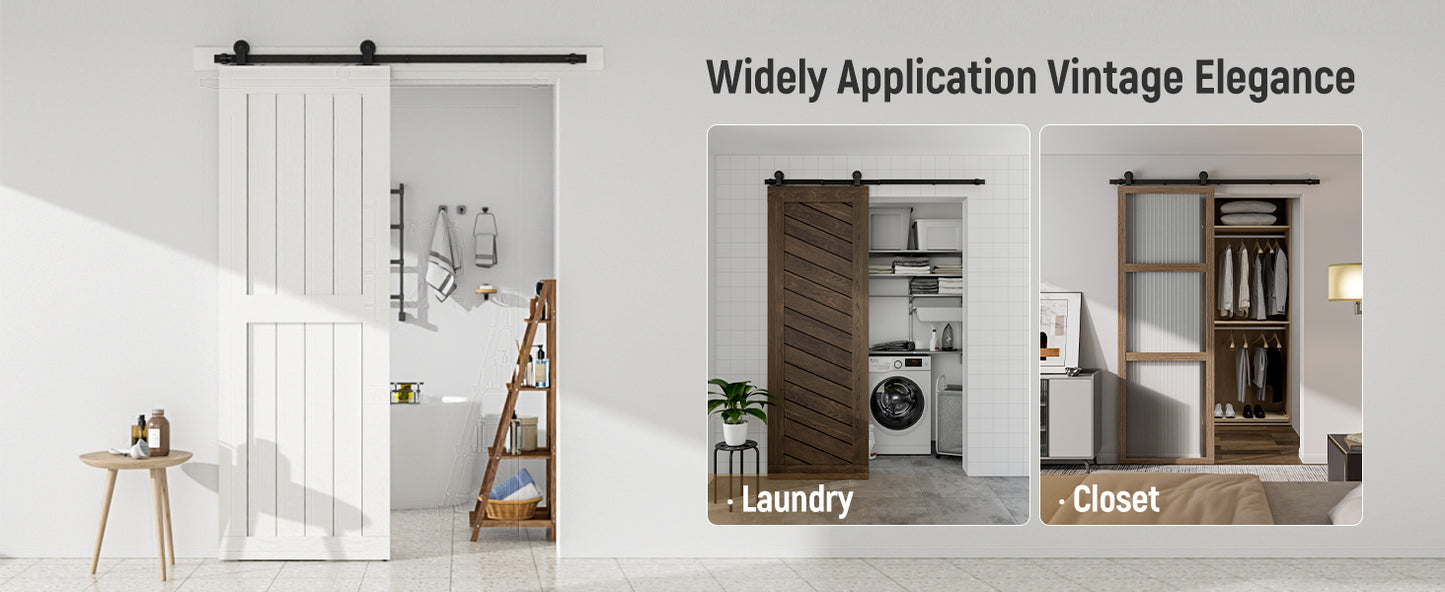 Schiebetürbeschlag 122cm Schiebetüren Schiebetürsystem Komplettset Laufschiene Rollen Set Schwarz für 1 Holztür 61cm Breit, Kleine Rolle in T-Form