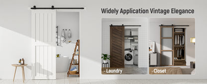 Schiebetürbeschlag 183cm Schiebetüren Schiebetürsystem Komplettset Laufschiene Rollen Set Schwarz für 1 Holztür 91cm Breit, Kleine Rolle in T-Form