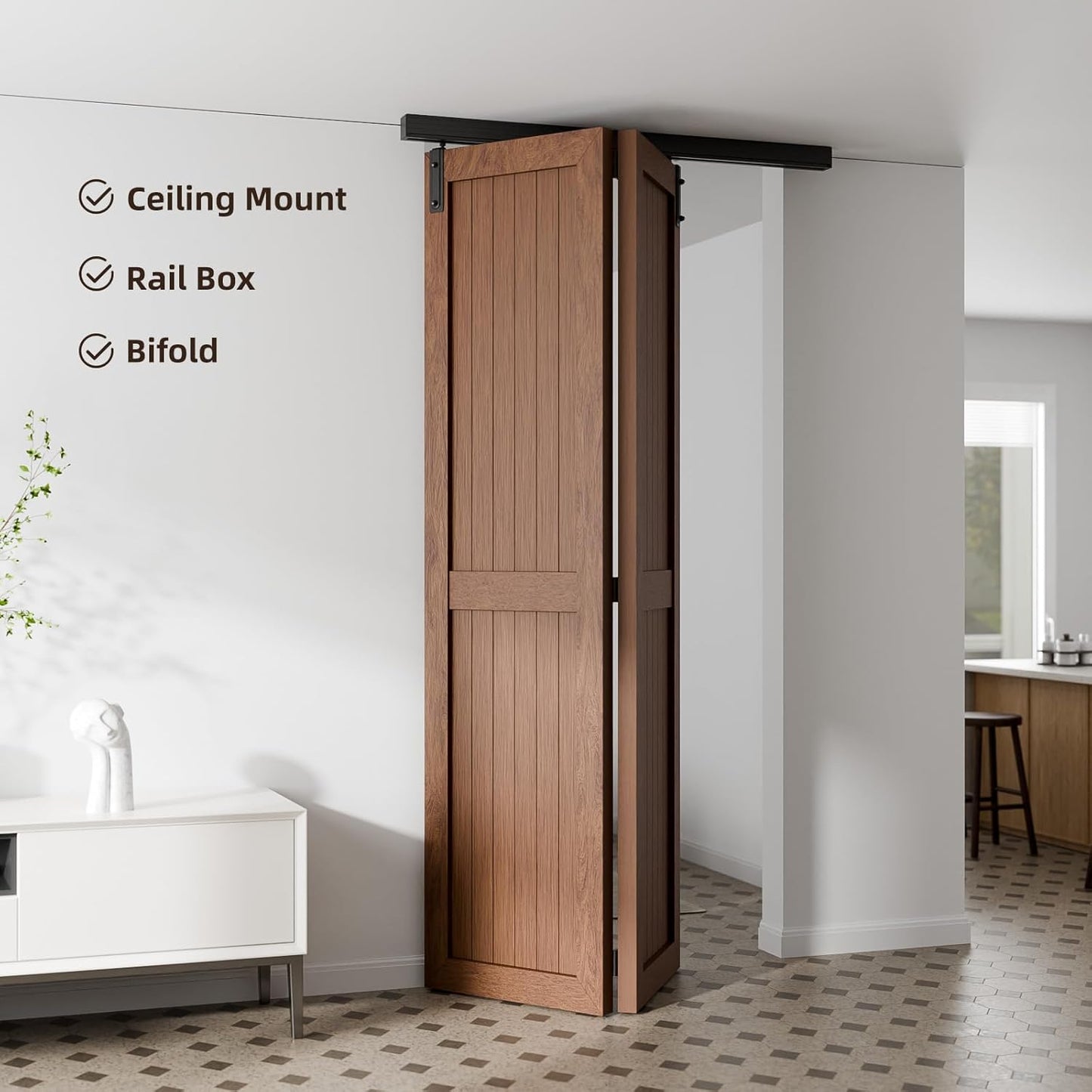 BONIKLUBA Box Rail Hardware Bifold Sliding Barn Door Hardware Track,Ceiling Mount Kit (Door Not Included)