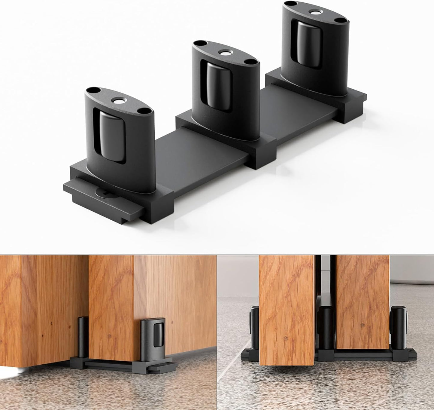 BONIKLUBA Siding Closet Door Floor Guide,Barn Door Guide for Bottom,Adjustable Bypass Door Floor Guide 3-Roller Design,Black