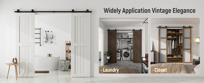 Schiebetürbeschlag Doppeltür 305cm Schiebetüren Schiebetürsystem Komplettset Laufschiene Rollen Set Schwarz für 2 Holztür 76cm Breit, Kleine Rolle in T-Form[