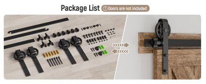 Schiebetürbeschlag Doppeltür 366cm Schiebetüren Schiebetürsystem Komplettset Laufschiene Rollen Set Schwarz für 2 Holztür 91cm Breit, Mittlere Rolle in J-Form