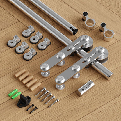 Schiebetürbeschlag Edelstahl 152cm Schiebetüren Schiebetürsystem Komplettset Laufschiene Rollen Set für 1 Holztür 76cm Breit, I Form