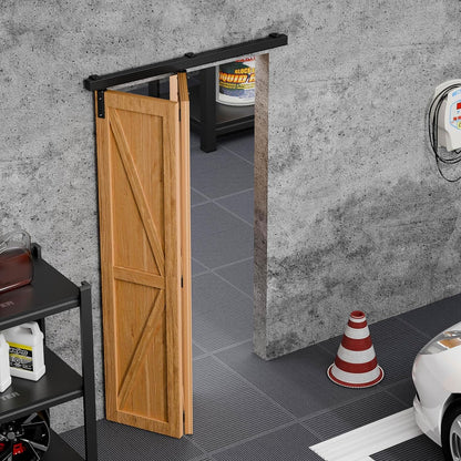 BONIKLUBA Box Rail Bi-Folding Sliding Barn Door Hardware Kit for 2 Door,Wall Mount,Smoothly and Quiet,Easy to Install,No Door