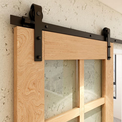 Schiebetürbeschlag Doppeltür 396cm Schiebetüren Schiebetürsystem Komplettset Laufschiene Rollen Set Schwarz für 2 Holztür 99cm Breit, Kleine Rolle in J-Form