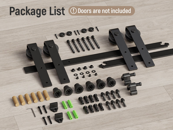 Schiebetürbeschlag Doppeltür 396cm Schiebetüren Schiebetürsystem Komplettset Laufschiene Rollen Set Schwarz für 2 Holztür 99cm Breit, Kleine Rolle in J-Form