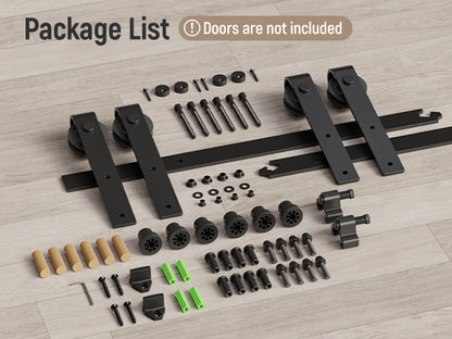 Schiebetürbeschlag Doppeltür 396cm Schiebetüren Schiebetürsystem Komplettset Laufschiene Rollen Set Schwarz für 2 Holztür 99cm Breit, Kleine Rolle in J-Form