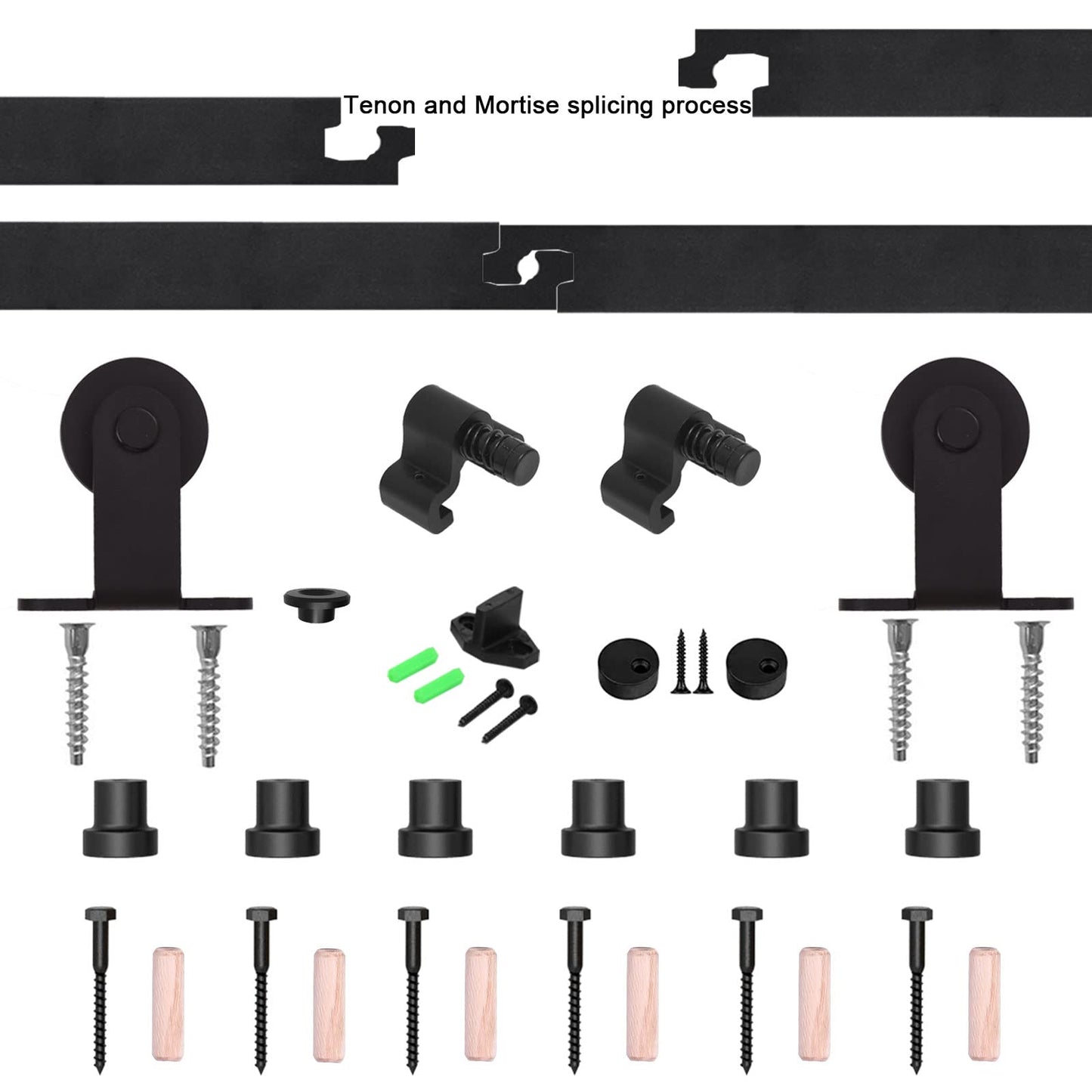 Schiebetürbeschlag 183cm Schiebetüren Schiebetürsystem Komplettset Laufschiene Rollen Set Schwarz für 1 Holztür 91cm Breit, Kleine Rolle in T-Form