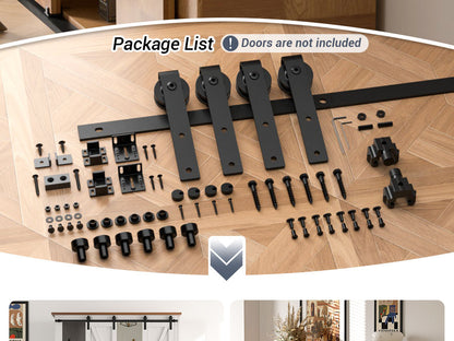 7FT/214cm Mini Schiebetür-Hardware-Kit für Doppeltüren TV-Ständer, Kleiner Kleiderschrank (Keine Schranktür)