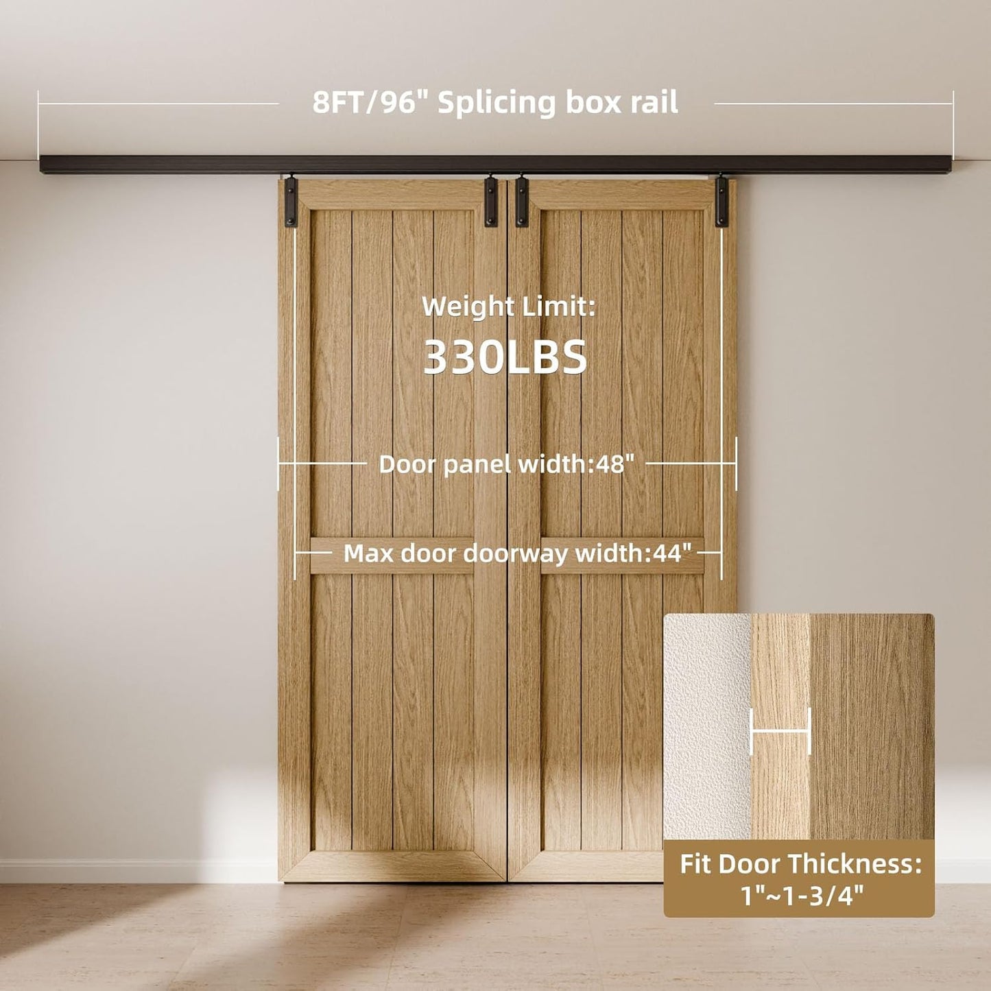 BONIKLUBA Ceiling Mount Box Rail Barn Door Hardware Kit,Heavy Duty Steel Sliding Barn Door Track,Fit Interior and Exterior Double Door,Easy Install(No Door)