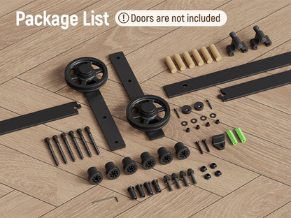 Schiebetürbeschlag 153cm Schiebetüren Schiebetürsystem Komplettset Laufschiene Rollen Set Schwarz für 1 Holztür 76cm Breit, Mittlere Rolle in I-Form