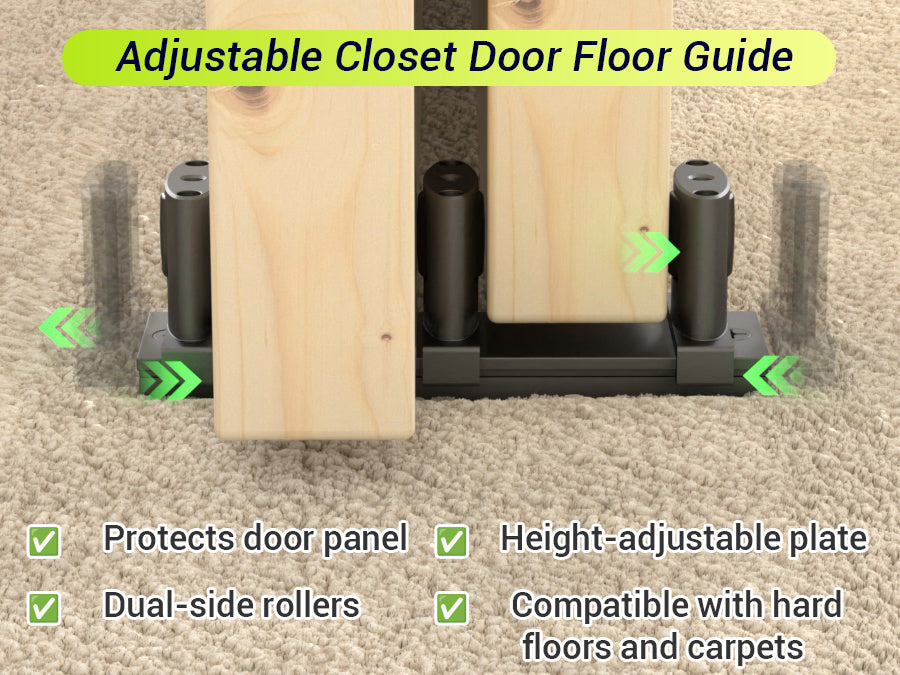 Siding Closet Door Floor Guide,Barn Door Guide for Bottom,Adjustable Bypass Door Floor Guide 3-Roller Design,Black（1PCS）