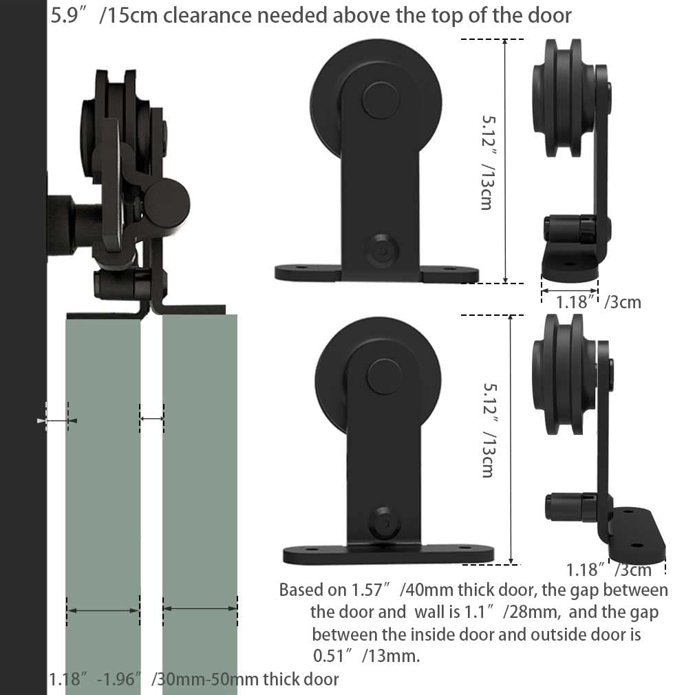 Schiebetürbeschlag Bypass Doppeltür 214cm Schiebetüren Schiebetürsystem Komplettset Laufschiene Rollen Set Schwarz für 2 Holztür 100cm Breit, T-Form