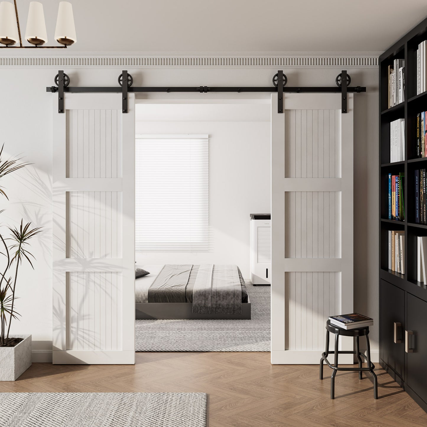 305cm Schiebetürbeschlag-Kit 10FT Schiebetürsystem Komplettes Schienenrollen-Set I-Form Großes Rad für 76cm Weit Doppelte Holztüren