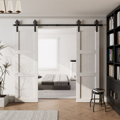 305cm Schiebetürbeschlag-Kit 10FT Schiebetürsystem Komplettes Schienenrollen-Set I-Form Großes Rad für 76cm Weit Doppelte Holztüren
