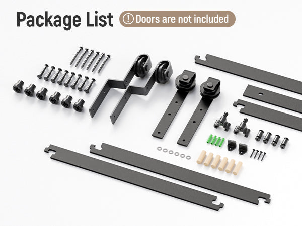 Schiebetürbeschlag Bypass Doppeltür 122cm Schiebetüren Schiebetürsystem Komplettset Laufschiene Rollen Set Schwarz für 2 Holztür 54cm Breit, J-Form