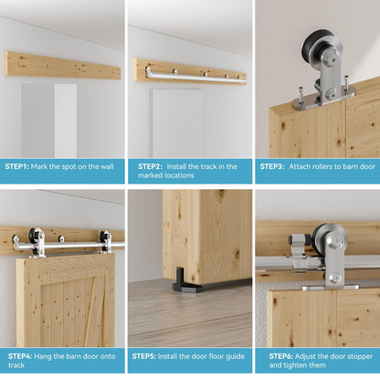 Schiebetürbeschlag Edelstahl 244cm Schiebetüren Schiebetürsystem Komplettset Laufschiene Rollen Set für 1 Holztür 122cm Breit, T Form