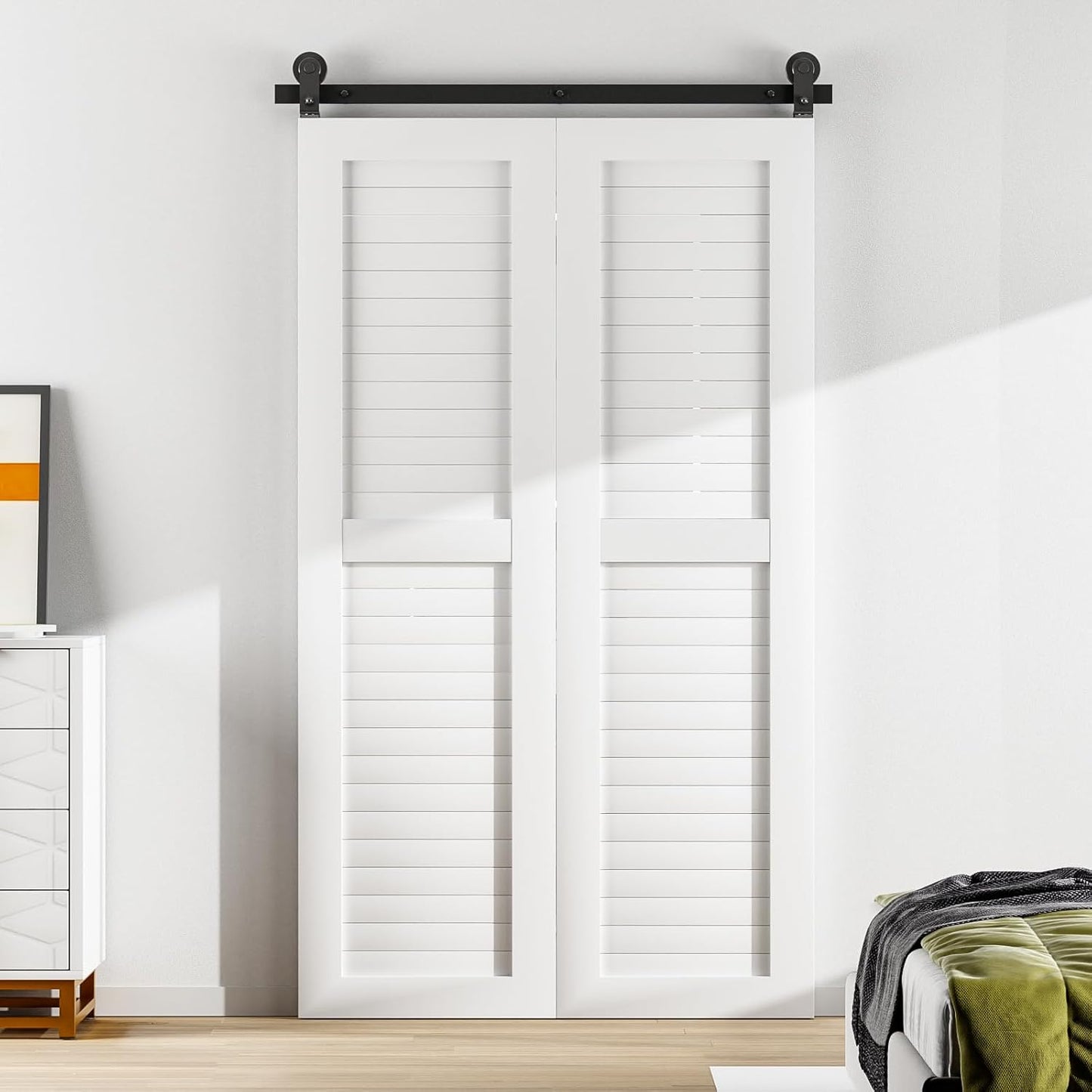 BONIKLUBA 36" Bifold Sliding Barn Door Hardware Track Kit,Smoothly&Quietly,Top Mounted Black Roller,Easy Install,Door Not Included [ Fit Double 16" Bifold Doors]