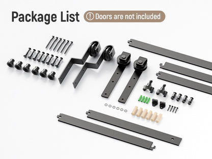 Schiebetürbeschlag Bypass Doppeltür 214cm Schiebetüren Schiebetürsystem Komplettset Laufschiene Rollen Set Schwarz für 2 Holztür 100cm Breit, J-Form